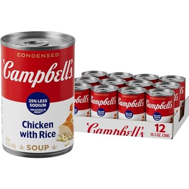 Campbell’s Condensed 25% Less Sodium Chicken and Rice Soup, 10.5 oz Can (Case of 12) - Image 1
