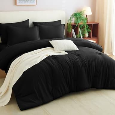 CozyLux Queen Comforter Set Black, 7 Pieces Bed in a Bag Soft Bedding Comforter Set with Sheets, All Season Boho 7PC Bed Sets with Comforter, Fitted Sheets, Flat Sheets, Pillow Shams and Pillowcases - Image 3