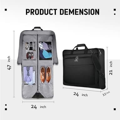 MATEIN Garment Bag for Travel, Large Carry on Garment Bags with Strap for Business, Waterproof Hanging Suit Luggage Bag for Men Women, Wrinkle Free Suitcase Cover for Shirts Dresses Coats, Black - Image 5