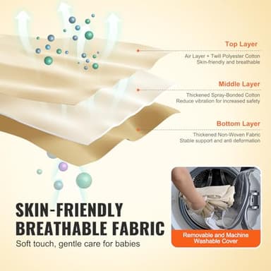 VEVOR Baby Bouncer, Folding Bouncer Seat for Babies 0-9 Months, Baby Bouncer with 2 Reclining Angles & Rotatable Toy Bar, Portable Baby Bouncers Seat with Carrying Bag for Indoors Outdoors, Beige - Image 4