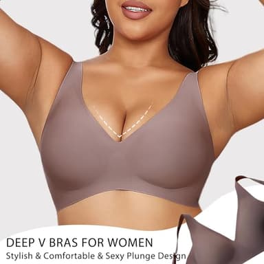 Gailife Deep V Bras for Women No Underwire Wireless Push Up Bra Seamless Plunge Bralette Comfort Supportive Bra Full Coverage -BK/GR,L - Image 3