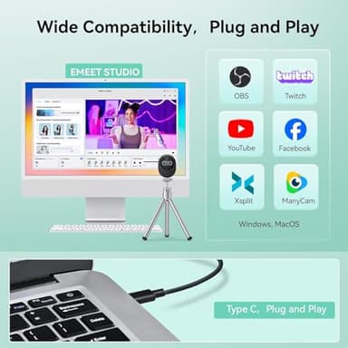 EMEET Piko 4K Webcam for Streaming, World's 1st Dual-Camera AI-Powered 4K Web Cam w/AI Autofocus, 3 Mics Array&3 Sound Modes, USB Webcam with Tripod, Great for Streaming/Gifts, Switch 2 Camera Support - Image 9