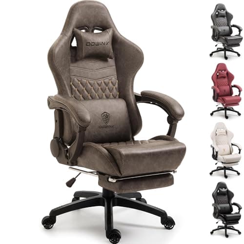 Dowinx Gaming Chair Big and Tall, Ergonomic Computer Chair with Footrest and Massage Lumbar Support, High Back Comfortable Gamer Chair for Adults 350Lbs PU Leather for Office Game, Brown - Image 1