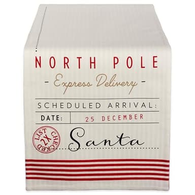 DII Christmas Kitchen Table Décor, Reversible Table Runner, 14x72, Off-White Santa's Workshop - Image 1