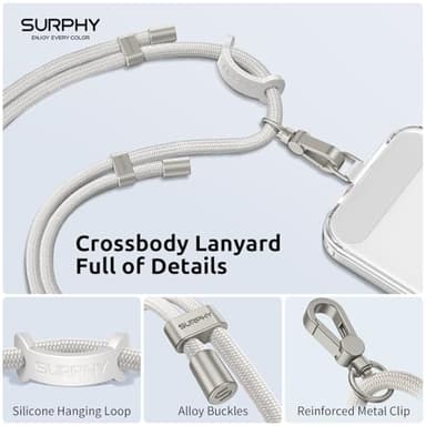 SURPHY Phone Lanyard, Adjustable Phone Strap Crossbody with 2 Pack Cell Phone Tether Tab, Premium Metal Buckles, Skin-Friendly, Universal Cell Phone Lanyard Crossbody for Women and Men, Stone - Image 2