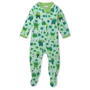HonestBaby Sleep and Play Footed Pajamas One-Piece Sleeper Jumpsuit Zip-Front Pjs Organic Cotton for Baby Boys, Unisex, St Pats Boy, Newborn - Image 1