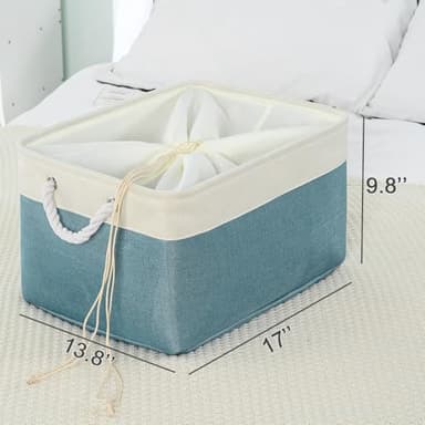 TheWarmHome Storage Baskets for Organizing - Extra Large 3 Pack 17x14x10 inch Storage Bins for Shelves Closet Nursery Bathroom Bedroom Baby Clothes Dog Toy Home Organization (White & Green) - Image 7