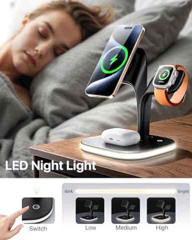EXW Wireless Charging Station for Magsafe Charger,Charging Station for Multiple Devices,Wireless Charger for iPhone 17 Air 16 15 14 13 12 Series,Apple Watch Series 1-10,AirPods with LED and Adapter - Image 4