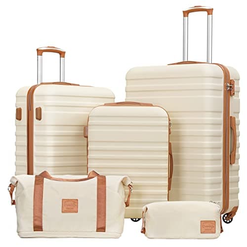 Coolife Suitcase Set 3 Piece Luggage Set Carry On Hardside Luggage with TSA Lock Spinner Wheels (White, 5 piece set) - Image 1