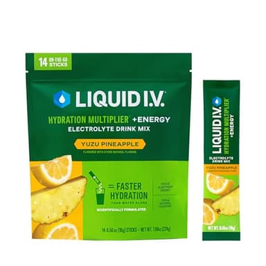 Liquid I.V.® Hydration Multiplier +Energy - Yuzu Pineapple | Electrolyte Powder Drink Mix | 1 Pack (14 Servings) - Image 1