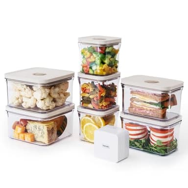 VAKUEN Premium Airtight Food Storage Container. Special Edition Mercury Color 8P/Set. 7pcs Container and Vacuum Sealer. Patented Double Silicone Lining, 100% Leak Proof, BPA-FREE - Image 1