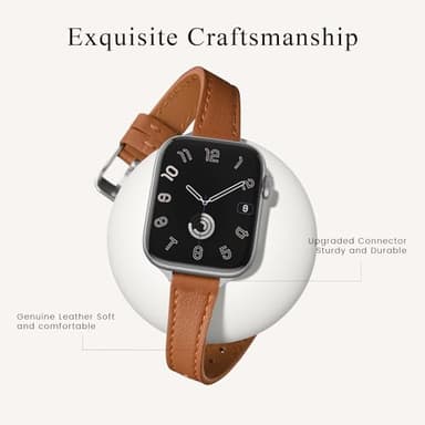 STIROLL Slim Leather Bands Compatible with Apple Watch Band 38mm 40mm 41mm 42mm(Series 11 10), Top Grain Leather Watch Thin Wristband for iWatch SE 9 8 7 6 5 4 3 2 1 (Brown Silver) - Image 2