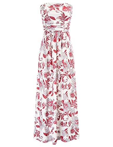 GRACE KARIN Women Strapless Casual Loose Ruched Long Maxi Dress with Pockets Floral Pink - Image 1