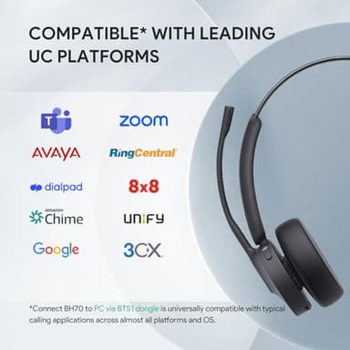 Yealink BH70 with Stand Wireless Bluetooth Headset with Microphone for Work, up to 35h Talking Battery Life, 3 Noise Cancellation Mics, Teams Certified, ≤90min Fast Charging, NO Power Adapter Needed - Image 9