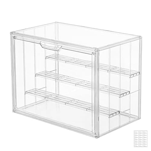 SANKEU Clear Acrylic 4 Tier Figure Display Case with 3 Movable Plates, Stackable Showcase with Magnetic Door for Collectibles (Large-1pack) - Image 1