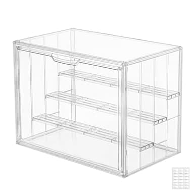 SANKEU Clear Acrylic 4 Tier Figure Display Case with 3 Movable Plates, Stackable Showcase with Magnetic Door for Collectibles (Large-1pack) - Image 1