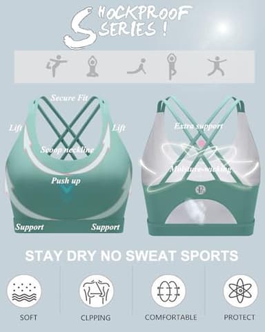 RUNNING GIRL Sports Bras for Women,Strappy Back Supportive Bra Padded Workout Green Bras Medium Support(WX2354Ash Green,M) - Image 4