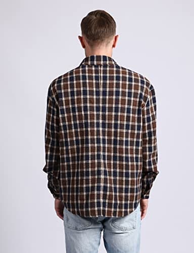 Locachy Men's Casual Cotton Plaid Shirts Long Sleeve Button-Down Flannel Overshirt Jacket Blue&Coffee Plaid M - Image 4