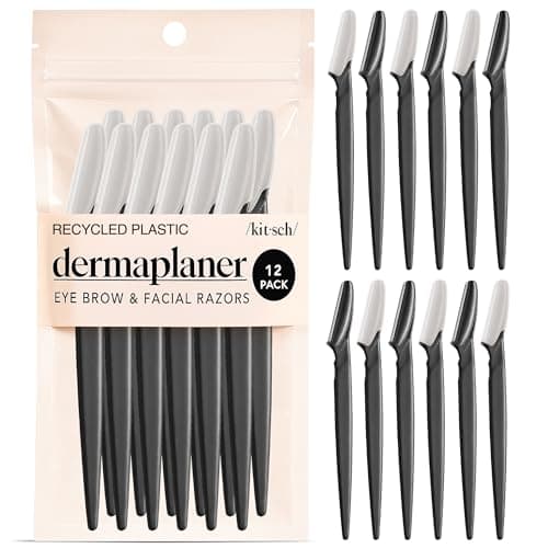 Kitsch Dermaplane Razor for Women Face – Face Razors for Women & Men, Eyebrow Trimmer & Face Shaver – Exfoliating Facial Razor & Skin Care Tool for Smoother Skin - Black, 12 pcs - Image 1