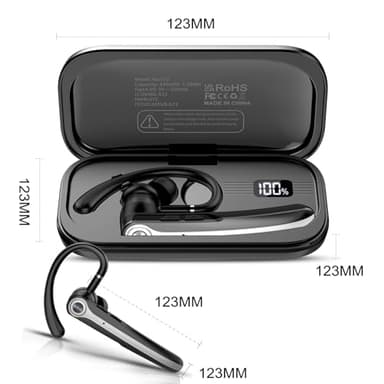 Bluetooth Headset, Wireless Bluetooth Earpiece with ENC Noise Canceling Mic, 120Hrs Talk Single-Ear Headphones, LED Display, IP7 Waterproof Hand-Free Earphone for Business/Trucker/Driver, Black - Image 8