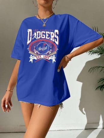 Baseball Shirts for Women Oversized Game Day Sports Fan Shirt Baseball Mama Casual Short Sleeve Tee Blue - Image 3
