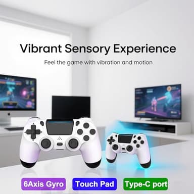 MOVONE Wireless Controller for PS4,Dual Vibration Game Joystick/Motion Sensing/Touchpad/Speaker/3.5mm Headphone,Compatible with PS4/Slim/Pro Console/PC(white+black) - Image 5