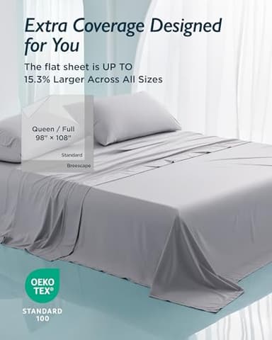 Breescape Cooling Sheet Set Queen Size - BlendTek™ Dry & Cool Technology for Hot Sleepers and Night Sweats, Q-Max>0.46 Tech, Deep Pocket Up to 18", 360° Elastic Band, Misty Gray - Image 6