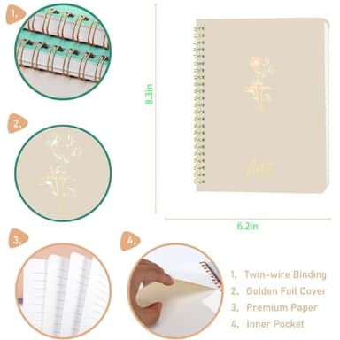 Erenou Lined Spiral Journal Notebook for Women & Men，A5 Journaling Notebooks for Work& Note Takin,Journals for Writing, A lovely notebook for recording life. (Off-white.) - Image 2