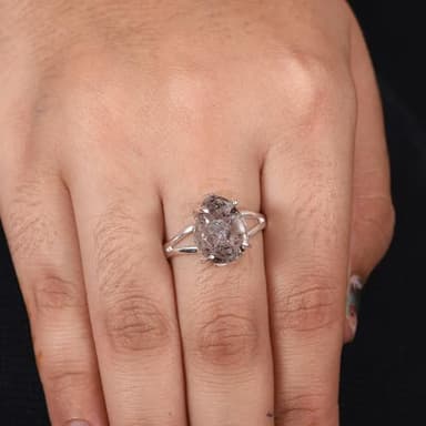 Raw Herkimer Diamond Ring with 925 Sterling Silver Four Prong Set Ring for Girl Women (6) - Image 4