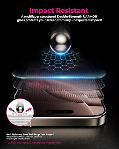 Upcommon UARMOR Clear Screen Protector for iPhone 16 Pro Max [6.9 Inch] Double Strength 9H Tempered Glass with Easy Installation Kit, Anti-Scratch, Case Friendly Fit- 2Pack - Image 3
