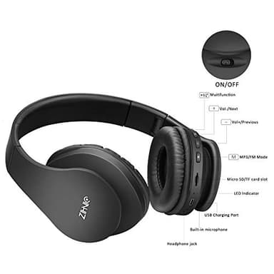 ZIHNIC Bluetooth Headphones Over-Ear, Foldable Wireless and Wired Stereo Headset Micro SD/TF, FM for Cell Phone,PC,Soft Earmuffs &Light Weight for Prolonged Wearing (Black) - Image 4