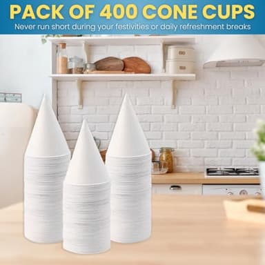Smygoods Disposable White Paper Cone Cups (Pack of 400-4.5 oz) Eco-Friendly, Leak-Proof, Ideal for Events, Water Coolers, Quick Hydration & Efficient Cleanup - Image 4