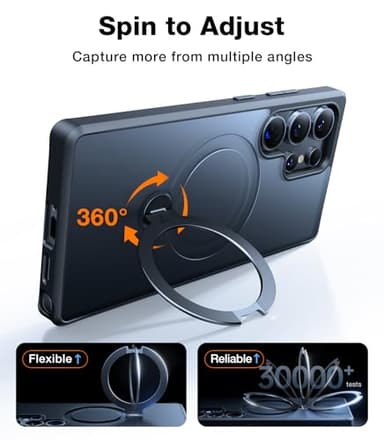 TORRAS 360 Spin Magnetic Stand for Samsung Galaxy S25 Ultra Case, Fit for Magsafe, Military Grade Slim Protective S25 Ultra Case with Kickstand & Ring Holder, Ostand Spin, Translucent Frosted Black - Image 2