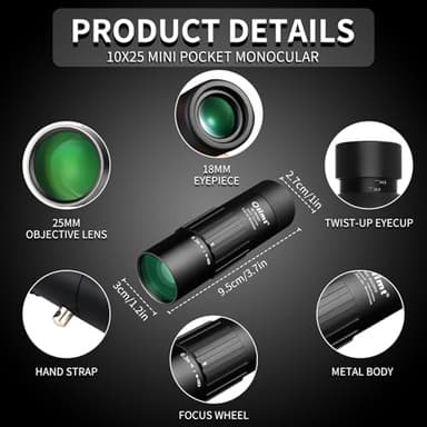 10x25 Monocular Telescope, Compact Mini Pocket Size Waterproof Fogproof for Bird Watching Hiking Camping, Black - Image 2