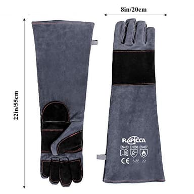 RAPICCA Animal Handling Gloves Bite Proof Reinforced Leather Padding Dog,Cat Scratch,Bird Handling Falconry Gloves Grabbing,Reptile Squirrel Snake Bite 22in Grey-Black - Image 3