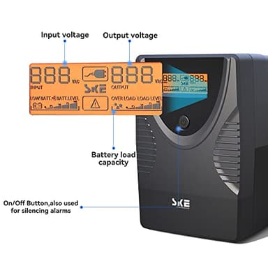 Ups Battery Backup and Surge Protector,Computer Uninterruptible Power Supply Units,Battery Backup Intelligent LCD,SKE Back UPS, Battery Backup for Computer 625VA/360W - Image 4