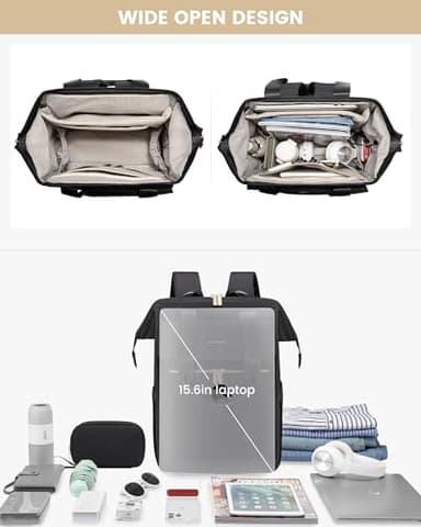 LOVEVOOK Laptop Backpack for Women, 15.6 Inch Work Laptop Bag with USB Port, Fashion Teacher Nurse Backpack Purse, Waterproof Travel Computer Backpack with Organizer Bag, 2PCS, Beige-Black - Image 8