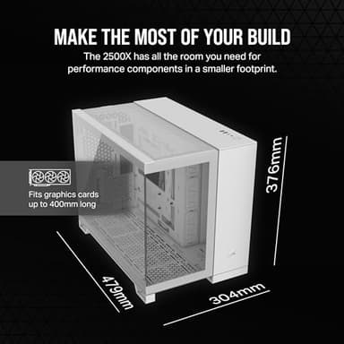 CORSAIR 2500X Small-Tower mATX Dual Chamber PC Case – Panoramic Tempered Glass – Reverse Connection Motherboard Compatible – No Fans Included – White - Image 6