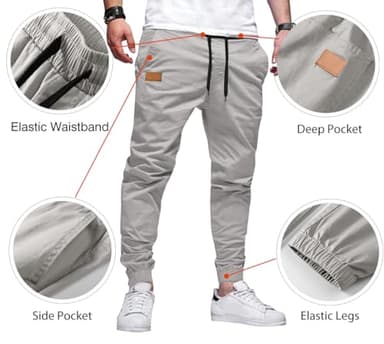 JMIERR Mens Casual Joggers Pants - Cotton Drawstring Chino Cargo Pants Twill Track Jogging Sweatpants Travel Essentials with Pockets, L, Gray - Image 2