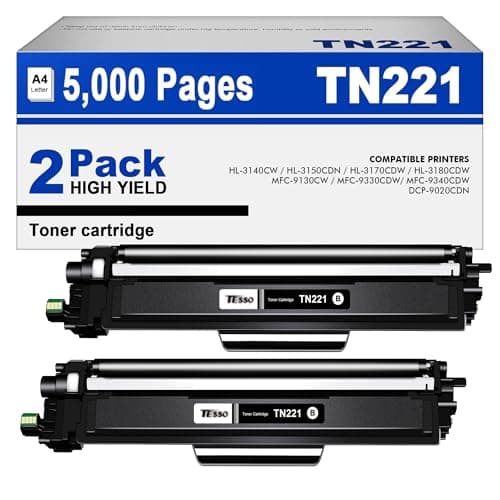 TN221 Toner Cartridge 2 Black: TN221BK Compatible Replacement for Brother TN-221 TN225 TToner Cartridges to Work with Brother HL-3170CDW MFC-9130CW MFC-9340CDW HL-3180CDW MFC-9330CDW HL-3140CW Printer - Image 1