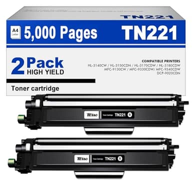 TN221 Toner Cartridge 2 Black: TN221BK Compatible Replacement for Brother TN-221 TN225 TToner Cartridges to Work with Brother HL-3170CDW MFC-9130CW MFC-9340CDW HL-3180CDW MFC-9330CDW HL-3140CW Printer - Image 1
