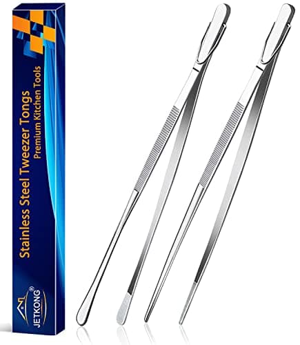 JETKONG 2 Pcs 12-Inch Kitchen Tweezers Fine Tweezer Tongs, Extra-Long Stainless Steel Cooking Tweezers (Silver) - Image 1