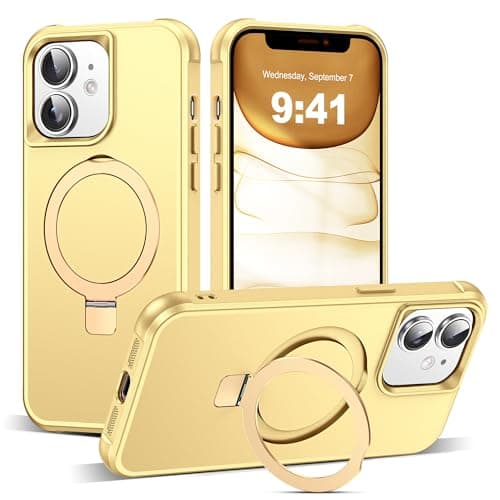 SKYLMW Compatible with iPhone 11 Case with Invisible Magnetic O-Ring Stand Military-Grade Case for iPhone 11 6.1" [Compatible with Mag-Safe][Great Grip Feeling], Gold - Image 1