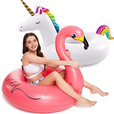 Inflatable Unicorn Flamingo Pool Floats - Jasonwell 2 Pack Pool Floaties Inflatables Rafts for Swimming Pool Tubes for Floating Lake Beach Floaty Swim Rings Pool Party Toys for Adults Kids - Image 1