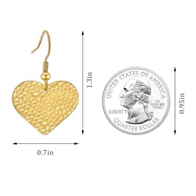 Teppdfann Gold Heart Drop Dangle Earrings for Women Hypoallergenic Handmade Hammered Gold Earrings for Sensitive Ears - Image 3