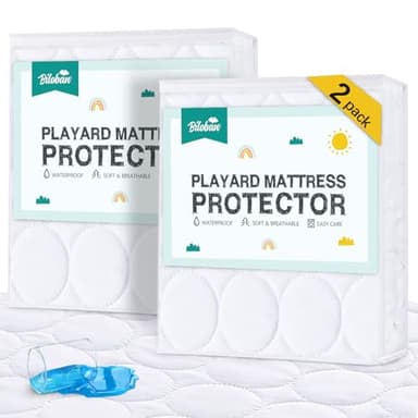 Pack and Play Mattress Pad Sheets Waterproof 2 Pack, Quilted Pack and Play Mattress Protector Cover Fitted Fits for Graco Pack n Play Playard Mattress/Playpen Mattress, White, 39" x 27" - Image 1