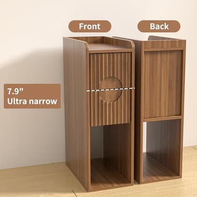 Narrow Fluted Nightstand Set of 2, Wooden Small 2 Drawer Nightstand, Slim Side End Table, Vintage Bedside Table, Mid Century Modern Night Stand with Drawers, for Living Room, Bedroom, Walnut - Image 8