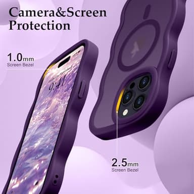 Pepmune for iPhone 14 Pro Max Case, Curly Wave Frame Hard Translucent Matte Clear Back Cover for Women Men Compatible with Magsafe TPU Bumper Drop Proof Phone Case for iPhone 14 Pro Max, Purple - Image 5