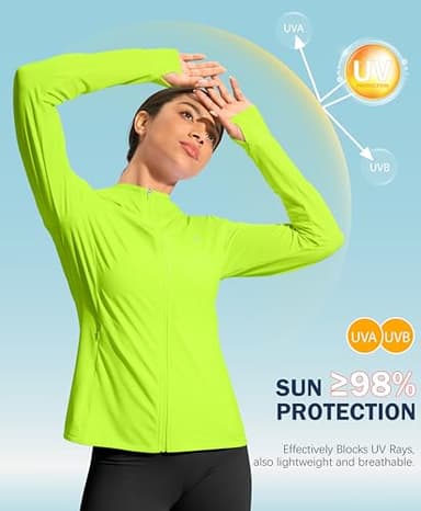 Soothfeel Women's UPF 50+ Sun Protection Hoodie Jacket Lightweight Long Sleeve Sun Shirt for Women with Pocket Hiking Outdoor(Fluorescent Green, Small) - Image 6