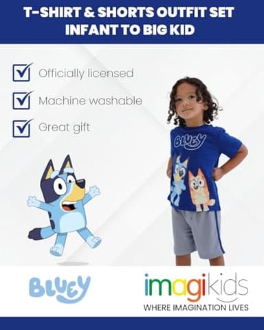 Bluey Bingo Infant Baby Boys T-Shirt and Mesh Shorts Outfit Set Blue/Silver 12 Months - Image 3